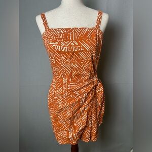 Forever 21 Women Faux Wrap Orange Geometric Short Dress Beach Resort Festival M